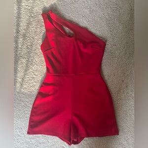 Crystal Sky One Shoulder Red Romper